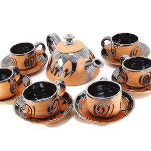 Black Porcelain Line Tea Pot with 6 Cup & Saucer (Premium)
