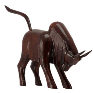 Charging Bull Wooden Statue