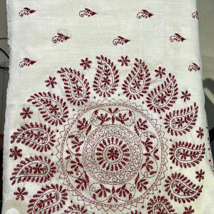 Kantha Stitch Saree Red Color Thread Work