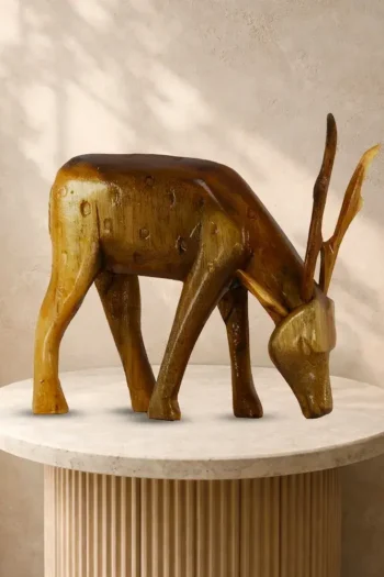 Grazing Deer Wooden Showpiece
