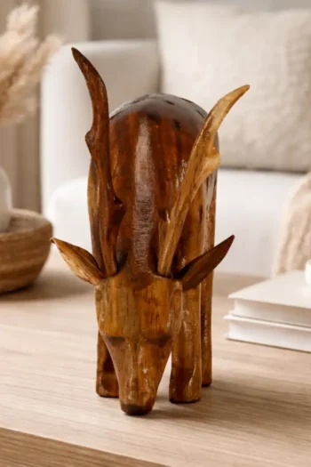 Grazing Deer Wooden Showpiece 3