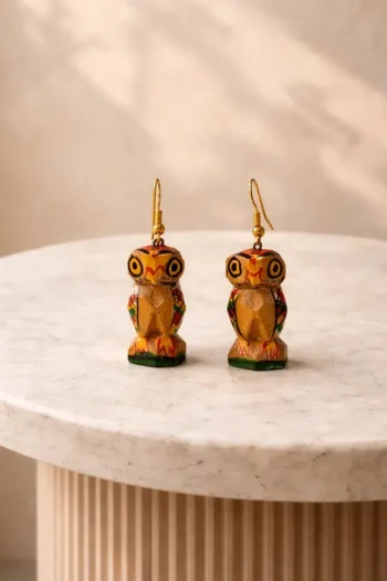 Wood Carved Owl Earrings