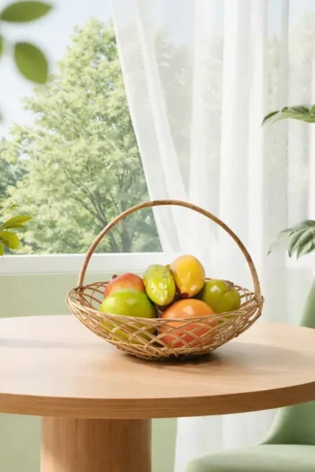 Bamboo Fruit Basket With Clay Fruits