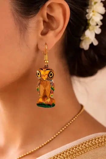 Wood Carved Owl Earrings