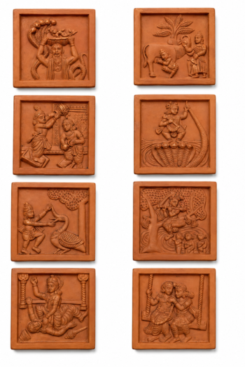 Life of Krishna Terracotta Wall Tiles 8″ x 8″ (Set of 8)