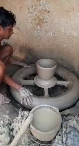 Potter’s wheel gives shape to various products including Bankura Horses