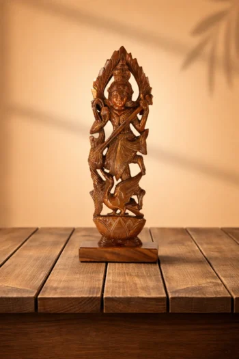 Saraswati Wooden Statue 13″