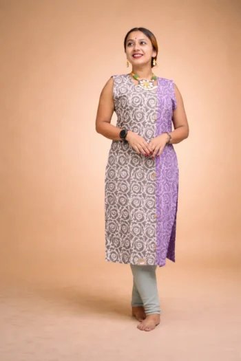 Bagru Printed Pure Cotton Sleeveless Long Kurti – 42″ L