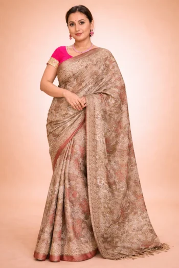 Tussar Silk Saree (Pink & Beige)