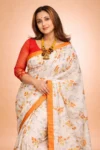 Tussar Silk Saree (Orange & Off White)