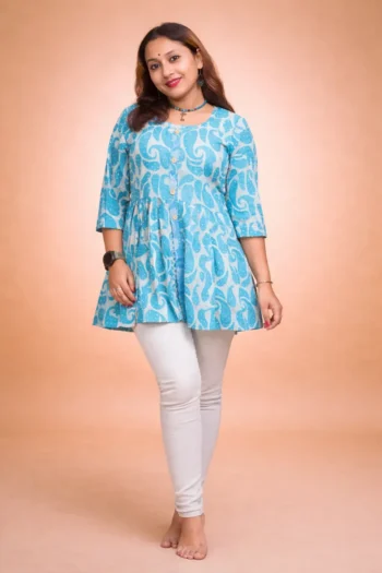 Block Printed Pure Cotton Short Frock Top – 40″ M