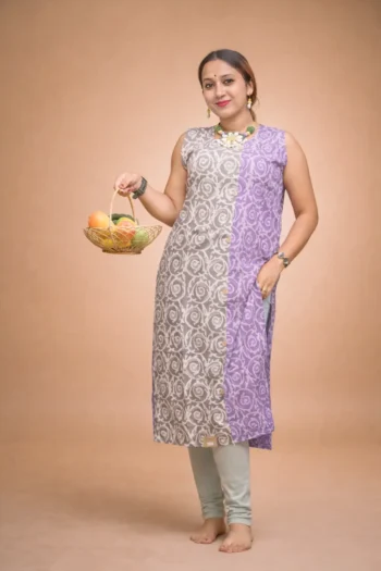 Bagru Printed Pure Cotton Sleeveless Long Kurti – 42″ L
