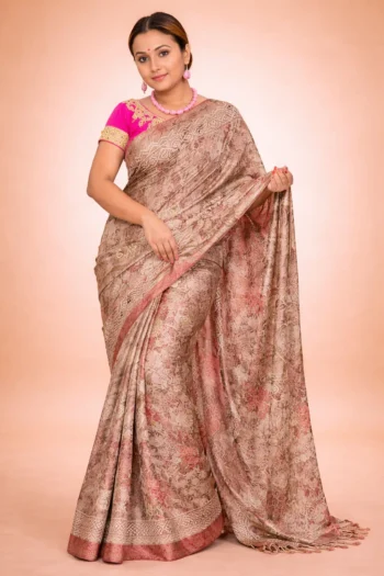 Tussar Silk Saree (Pink & Beige)