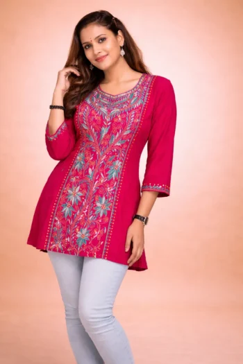 Ladies Cotton Kantha Stitch Kurti (Short Length)