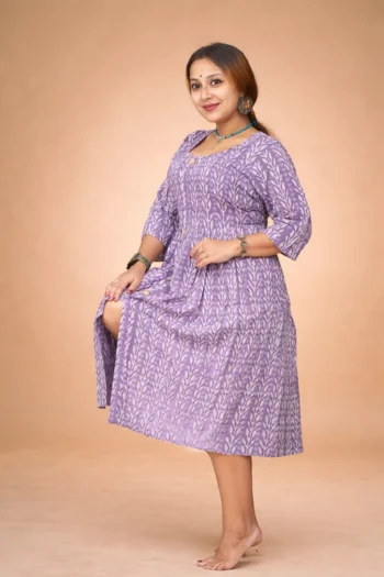 Bagru Printed Ladies Pure Cotton A-Liner With Front Slit – 46″ XXL