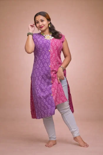 Bagru Printed Pure Cotton Sleeveless Long Kurti – 46″ XXL