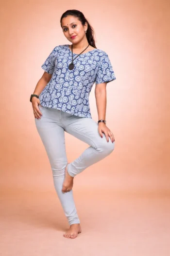 Block Printed Pure Cotton Short Top – 42″ L