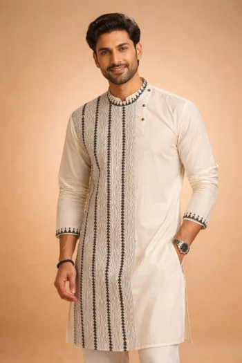 Srejonee Kantha Stitch Cotton Kurtas for Men – L (42″)