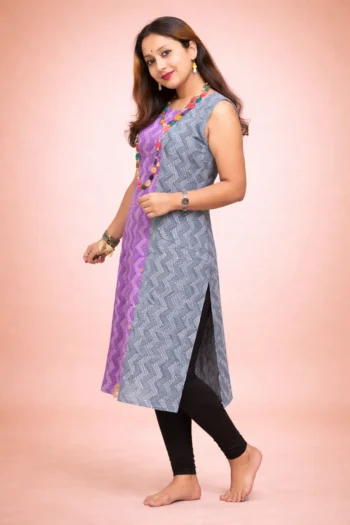 Bagru Printed Pure Cotton Sleeveless Long Kurti – 40″ M