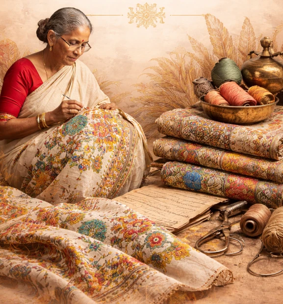 Best Kantha Stitch Product in Kolkata featuring skilled artisan hand embroidery inspired by Bengal’s rich textile heritage