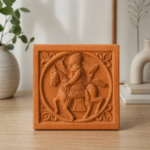 Horse Rider Terracotta Wall Tile handcrafted from natural clay with traditional Bengal-inspired horse rider artwork, ideal for ethnic home decor and wall decoration.