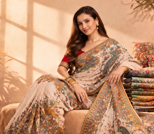 Beautiful floral embroidered saree representing the Best Kantha Stitch Product in Kolkata with timeless artisan craftsmanship