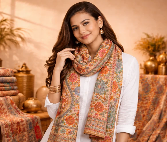 Handmade Kantha stitch scarf by Srejonee showcasing the Best Kantha Stitch Product in Kolkata for timeless ethnic fashion.