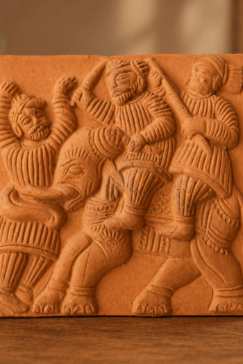 Sword Fight Terracotta Wall Tile featuring traditional handcrafted artwork, perfect for adding a unique ethnic touch to home decor and wall decoration.