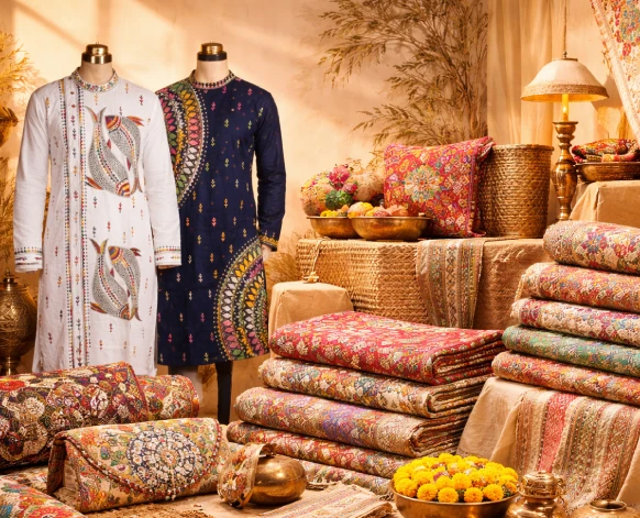 Elegant Kantha stitch kurtas and handcrafted fabrics by Srejonee showcasing the Best Kantha Stitch Product in Kolkata.