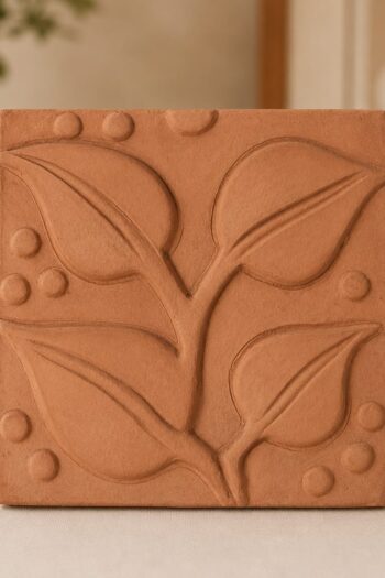 Leaf Motif Terracotta Wall Tile 7" x 7"
