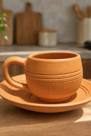 Terracotta Tea Cup with Saucer