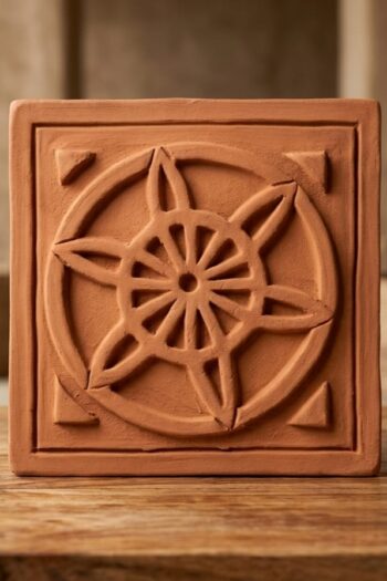 Terracotta Wheel design Wall Tile 6" x 6" – Handmade Bengal Clay Wall Decor