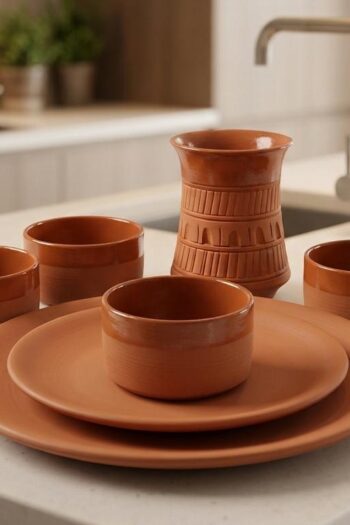 Ceramic Coated Terracotta 7 Pieces Dinner Set