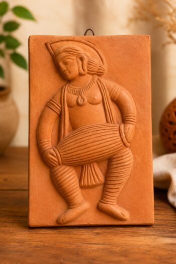 Terracotta Khol Player Wall Tile handcrafted Bengal folk musician wall art