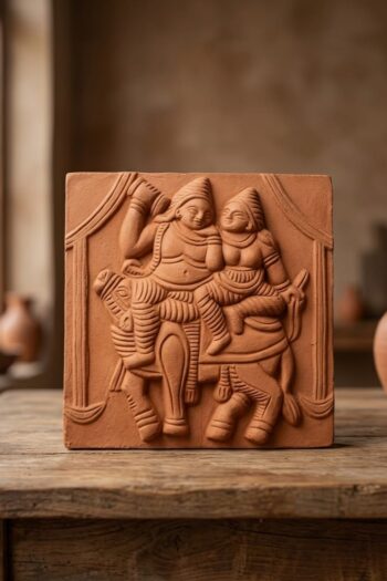 Hara Parvati on Nandi Terracotta Wall Tile 6" x 6"