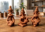 Terracotta Kulo Girl Showpiece Set of 3 Handmade Bengal Folk Art