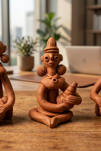 Terracotta Kulo Girl Showpiece Set of 3 Handmade Bengal Folk Art