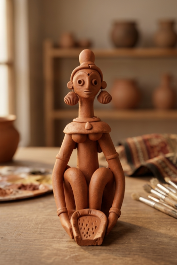 Terracotta Kulo Girl Showpiece 8 Inch Handmade Bengal Folk Art