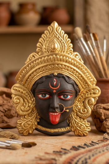 Terracotta Wall Hanging Maa Kali Face Colorful 11"