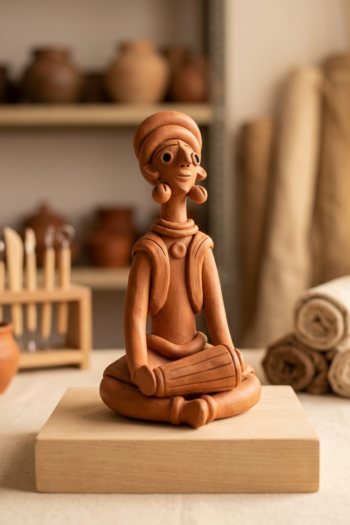 Terracotta Musician Showpiece 8" – Handmade Bengal Folk Art