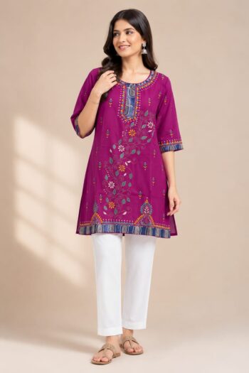 Kantha Stitch Pure Cotton Kurti (40")