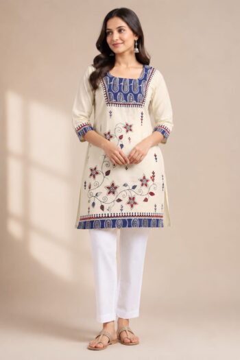 Kantha Stitch Pure Cotton Kurti (46")