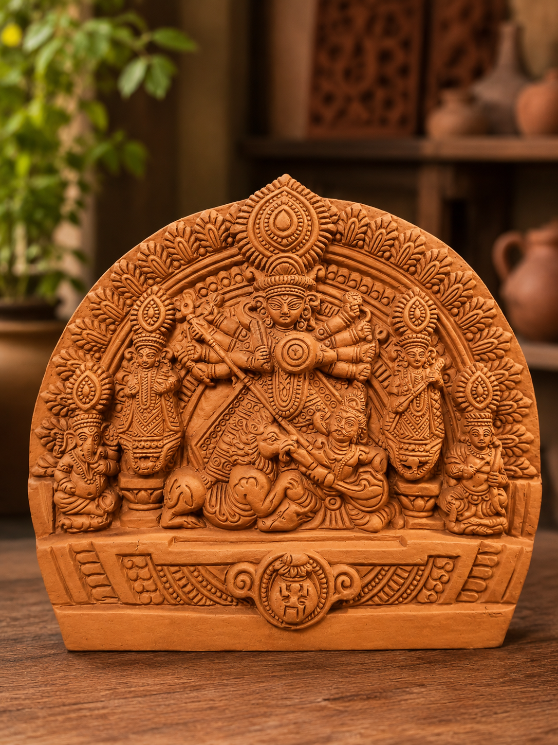 Durga Family 8inch TERRACOTTA