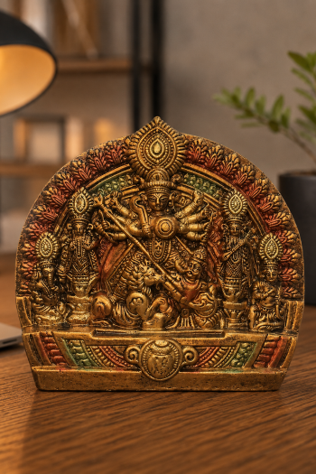 Terracotta Durga Family Showpice 8″ (Colorful)