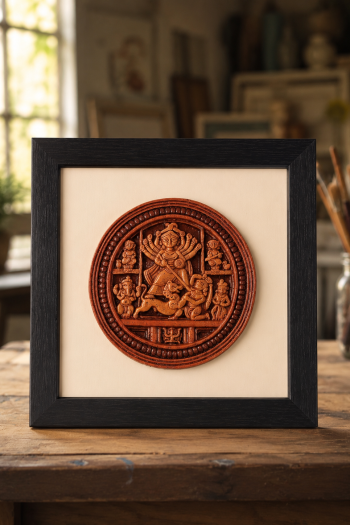 Handmade Terracotta Maa Durga Family Wall Frame (11" x 11")