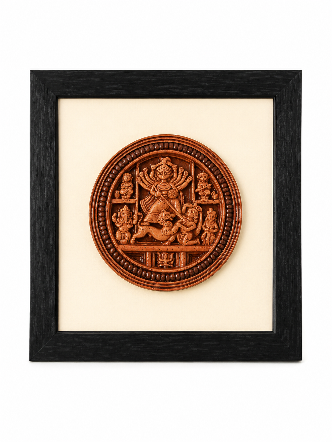 Terracotta Round Durga Fream in white