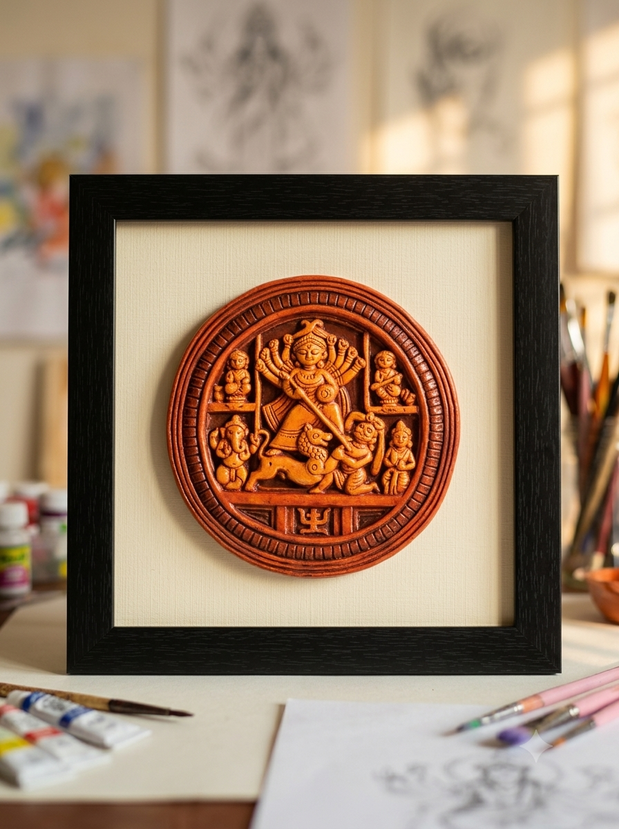 Terracotta Round Durga Fream